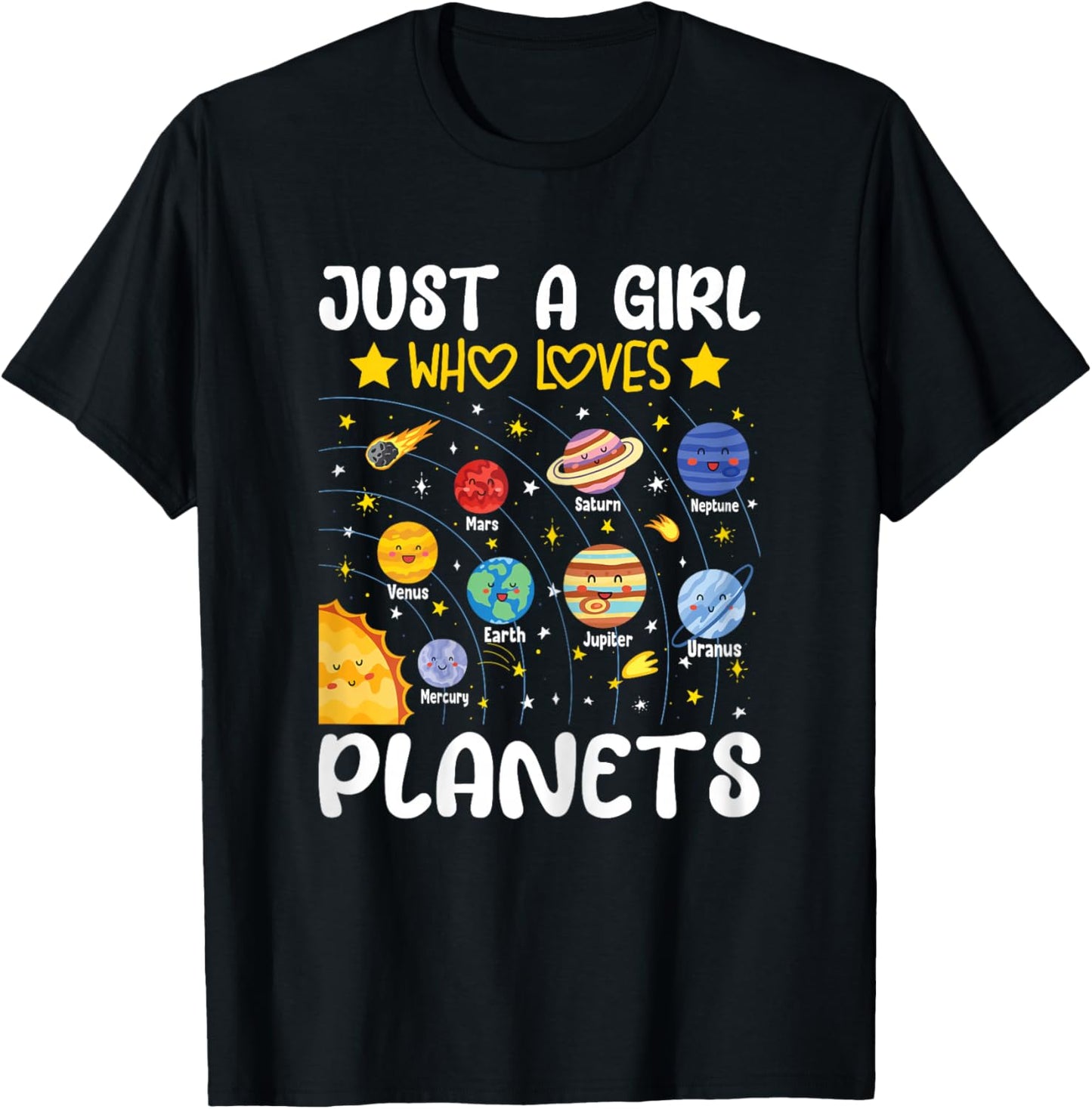 Just A Girl Who Loves Planets Solar Space Science Lover Girl T-Shirt - T-Shirt | Black