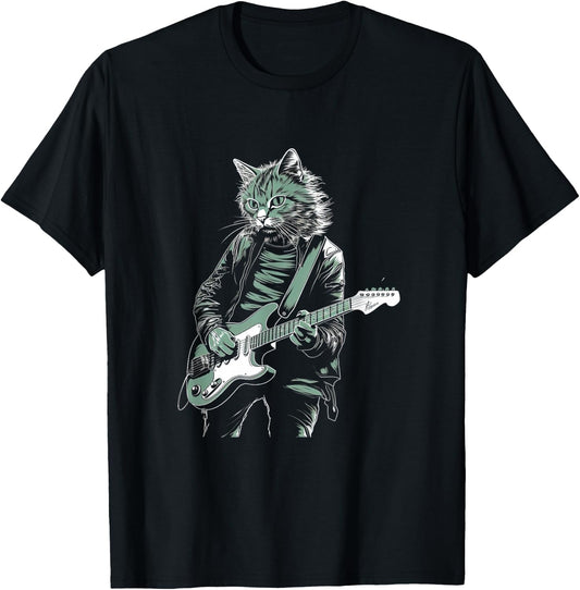 Cat Playing Bass Guitar Guitarist Rocker cool T-Shirt - T-Shirt | Black