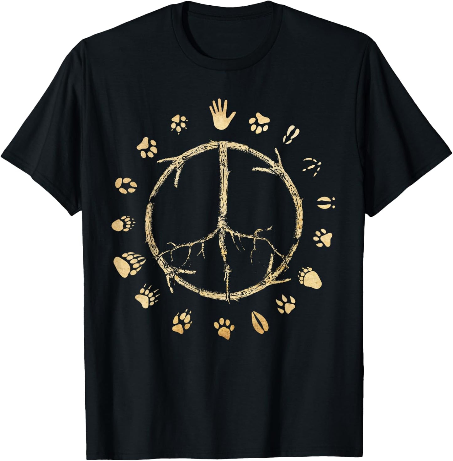 Animal Rights Awareness Peace Sign Tree Paw Print T-Shirt - T-Shirt | Black