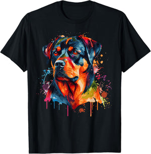 Watercolor Rottweiler Colorful Rottie Dog Lover T-Shirt - T-Shirt | Black