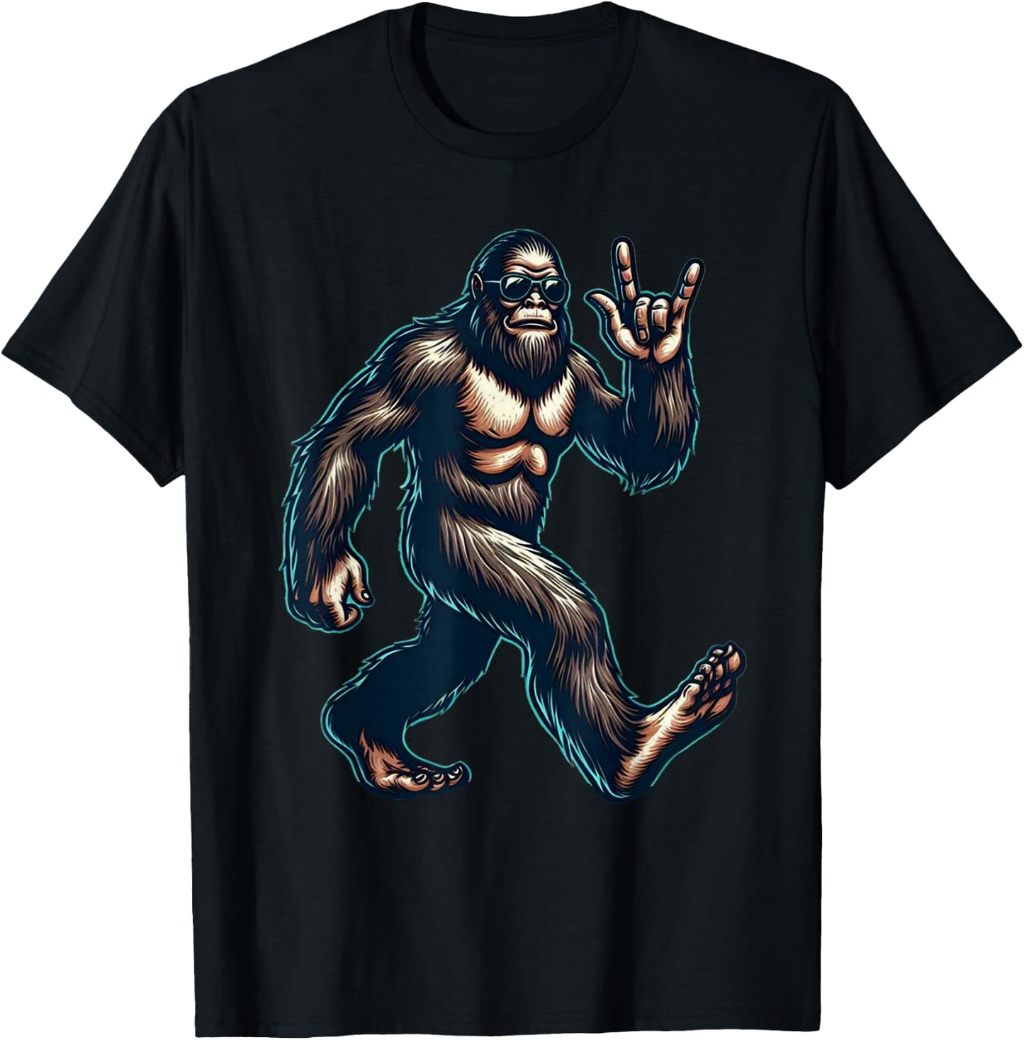 Bigfoot Sasquatch Loves Rock And Roll Dads Funny BigFoot T-Shirt - T-Shirt | Black
