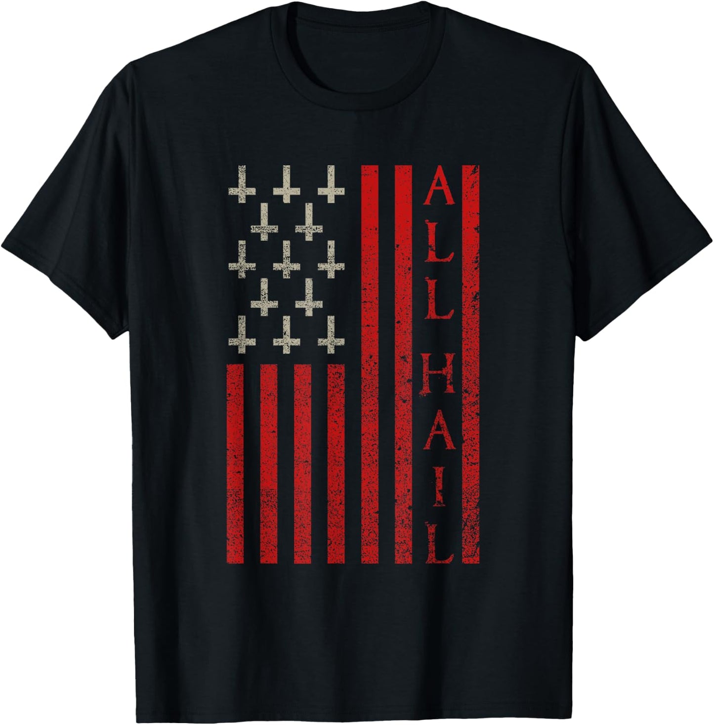 Patriotic Satan American Flag Occult Pentagram Baphomet 666 Men T-Shirt - T-Shirt | Black