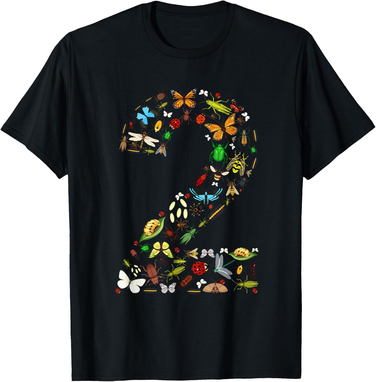 2 Years Old Two Bug 2nd Birthday Bugs Insects Boy Girl T-Shirt - T-Shirt | Black