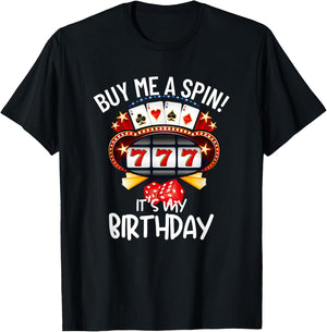Slot Machine 777 Lucky Birthday Gambling Casino T-Shirt - T-Shirt | Black