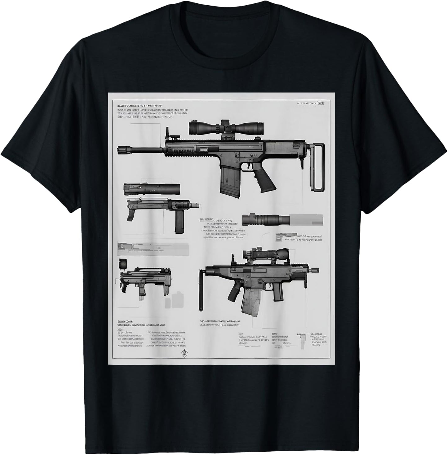 Fn Scar-h Battle Rifle Schematic T-Shirt - T-Shirt | Black