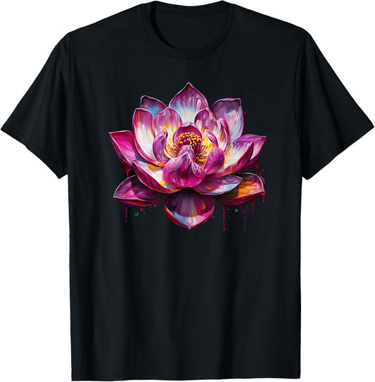 Colorful Lotus Funny Graffiti Trendy Cute Flower Fashion T-Shirt - T-Shirt | Black