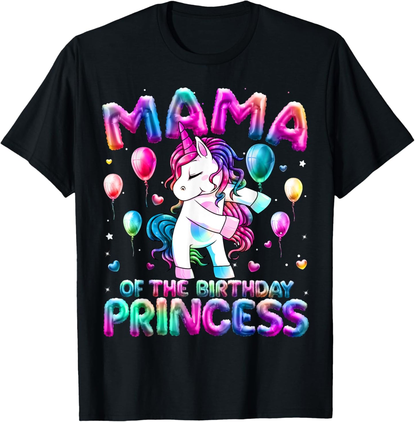 Mama of the Birthday Princess Girl Flossing Unicorn Mom T-Shirt - T-Shirt | Black