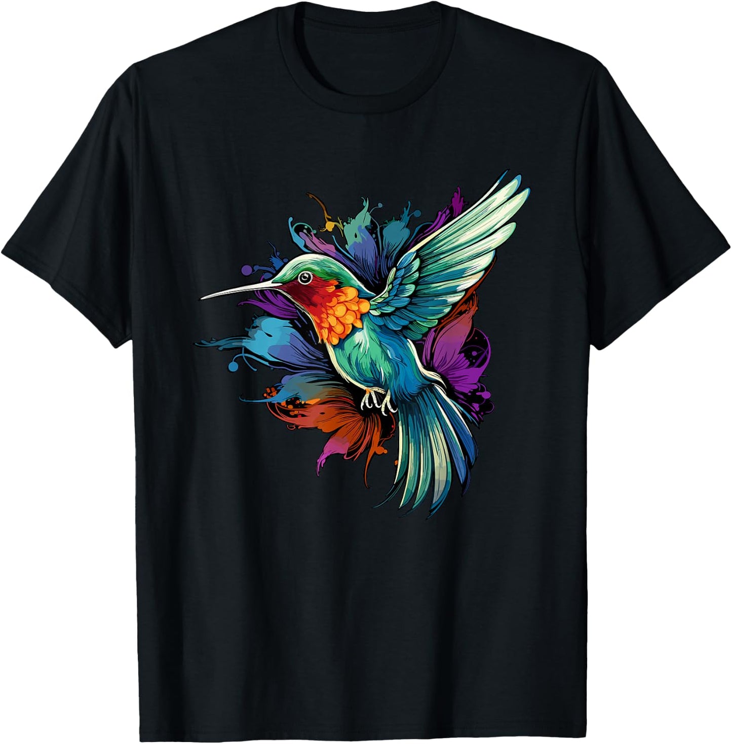 Colorful Hummingbird Art Tie-Dye Bird Watching T-Shirt - T-Shirt | Black