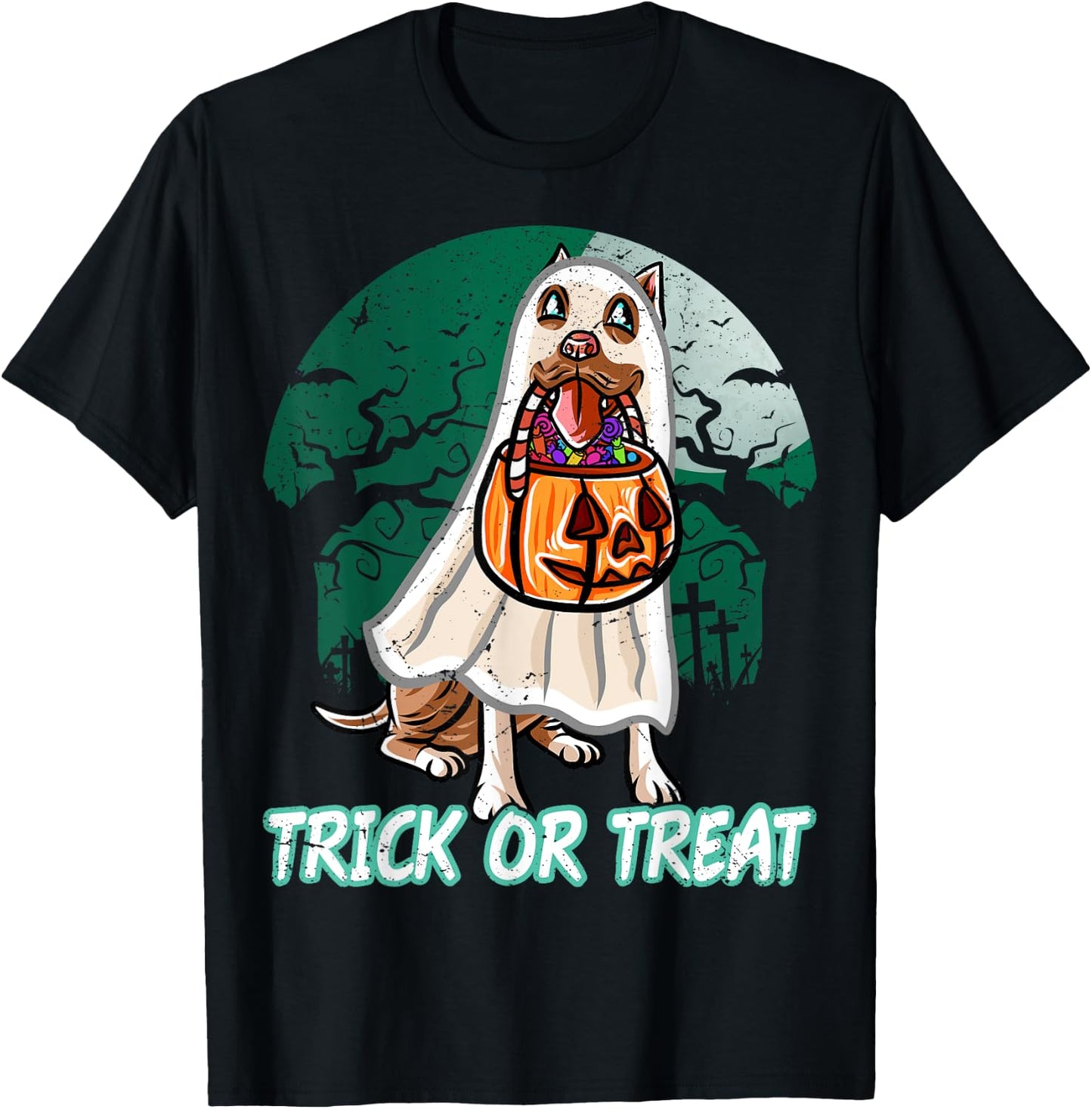 Pitbull Pittie Happy Halloween Costume Ghost T-Shirt - T-Shirt | Black