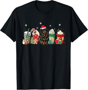 Coffee Latte Christmas Funny Christmas Coffee and Dachshund T-Shirt - T-Shirt | Black