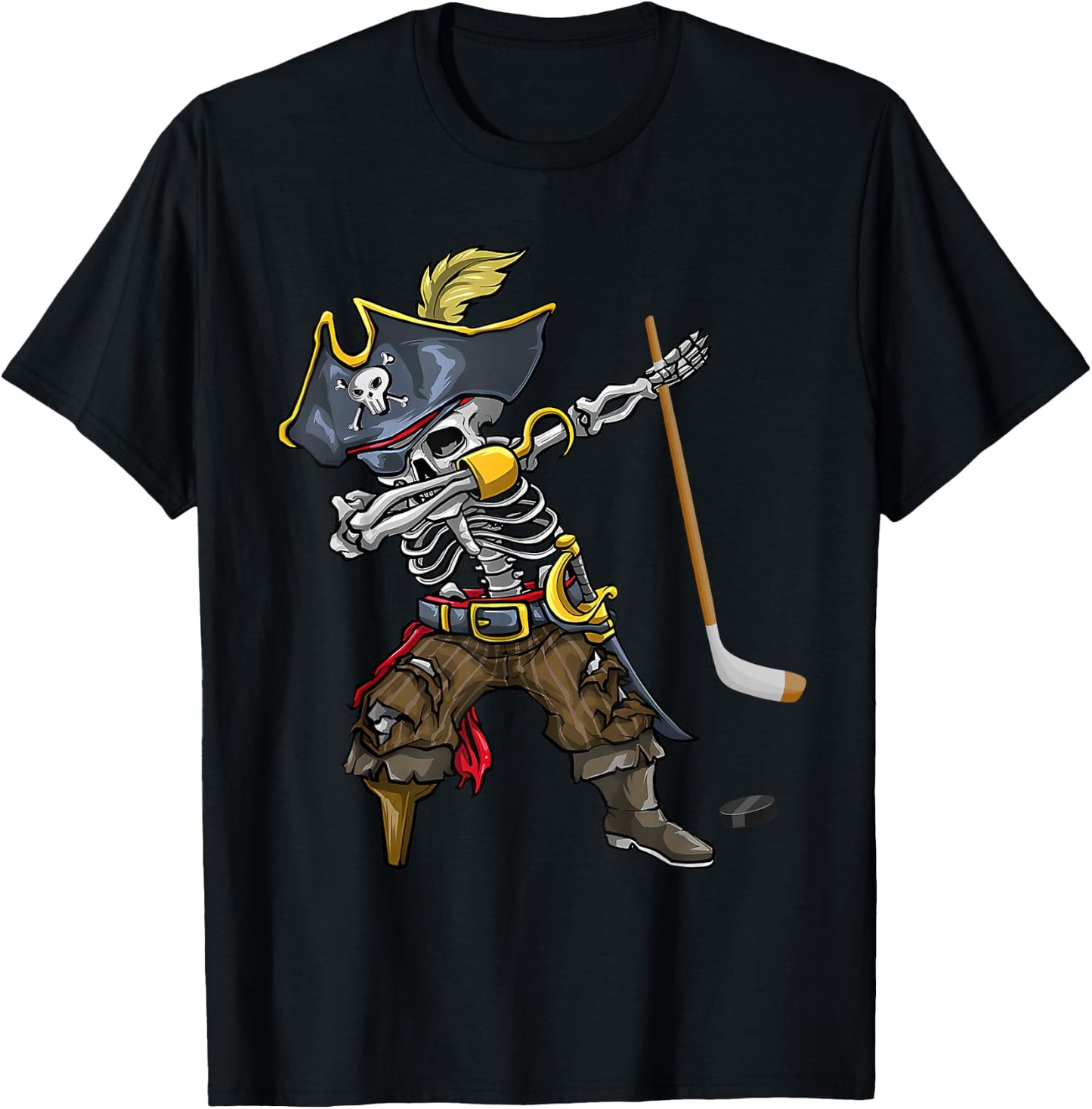 Dabbing Skeleton Pirate Hockey Lover Halloween Costume T-Shirt - T-Shirt | Black