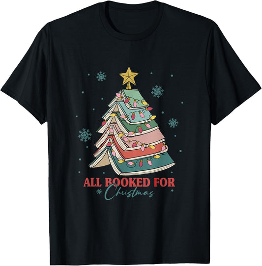 Book Christmas Tree Librarian All Booked For Christmas T-Shirt - T-Shirt | Black