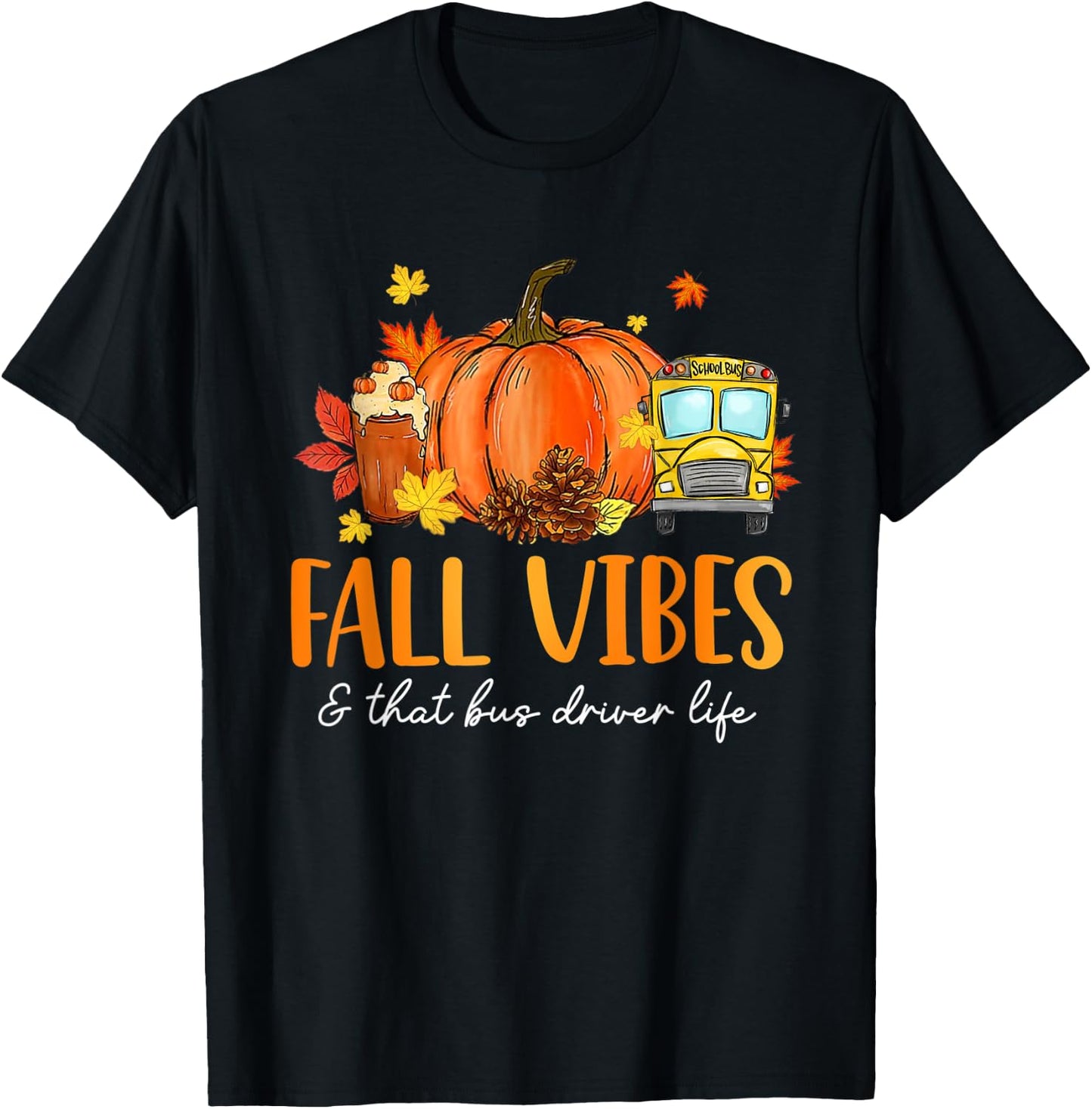 Fall Vibes & That Bus Driver Life Leopard Pumpkin Season T-Shirt - T-Shirt | Black
