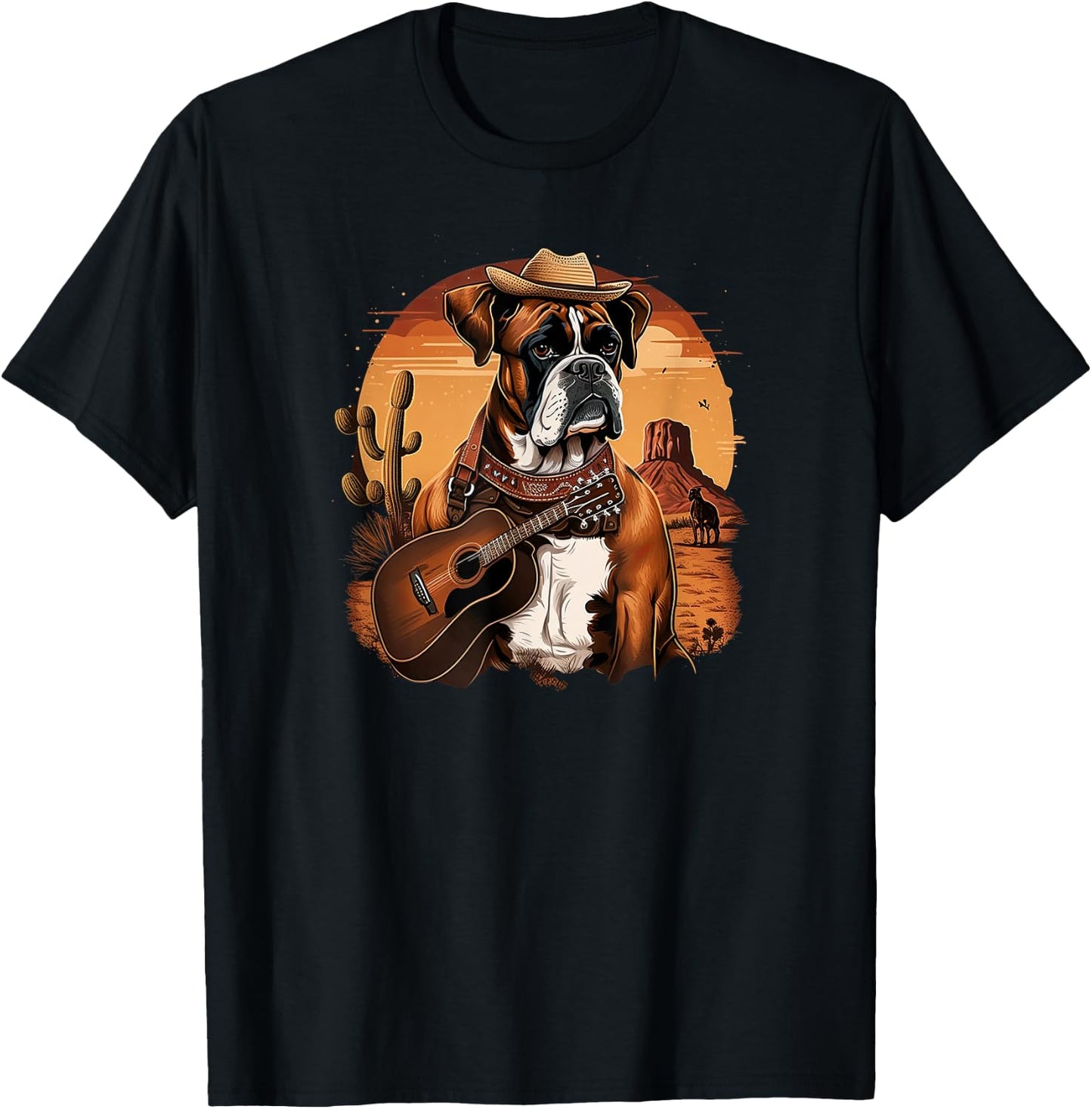 Funny Dog Boxer Country Music Rodeo Cowboy guitar T-Shirt - T-Shirt | Black