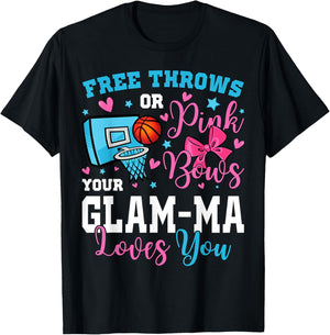 Free Throws or Pink Bows Glam-ma Loves You Gender Reveal T-Shirt - T-Shirt | Black