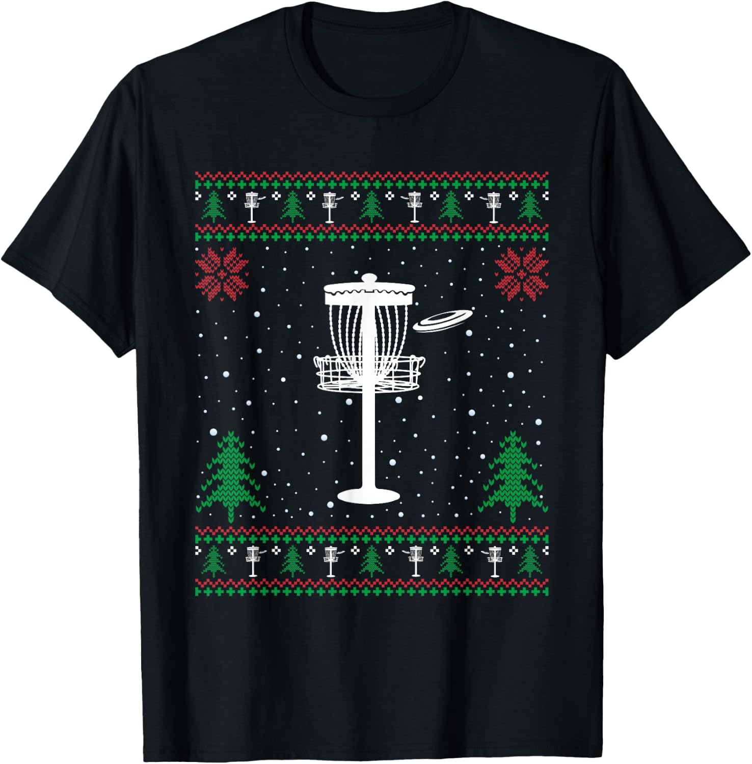 Funny Disc Golf Lovers Santa Hat Ugly Christmas Sweater T-Shirt - T-Shirt | Black