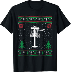 Funny Disc Golf Lovers Santa Hat Ugly Christmas Sweater T-Shirt - T-Shirt | Black