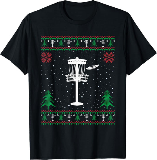 Funny Disc Golf Lovers Santa Hat Ugly Christmas Sweater T-Shirt - T-Shirt | Black