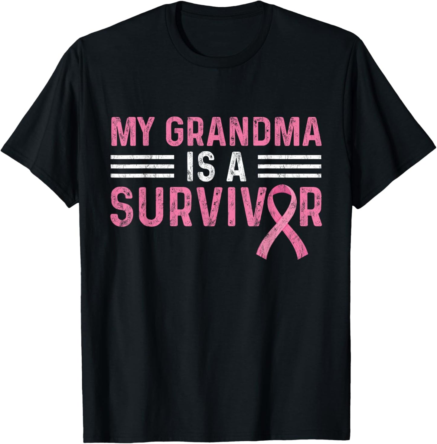 My Grandma Is A Survivor Pink Ribbon Breast Cancer Awareness T-Shirt - T-Shirt | Black