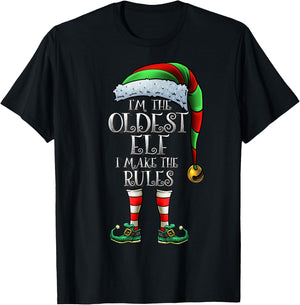 The Oldest Elf Shirt Matching Family Oldest Christmas Elf T-Shirt - T-Shirt | Black