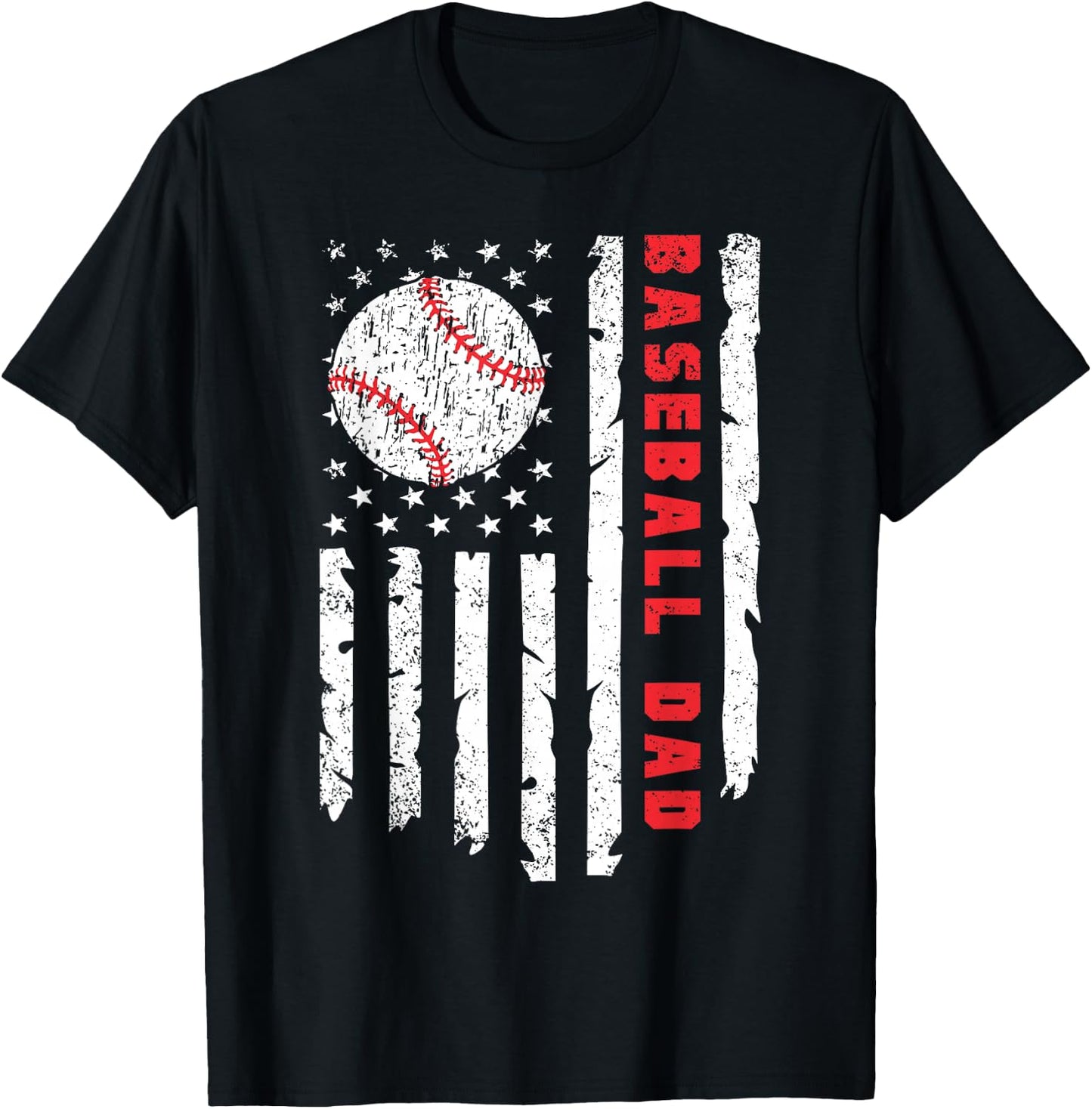 Baseball DAD USA American Flag Fathers Day 4th of July T-Shirt - T-Shirt | Black