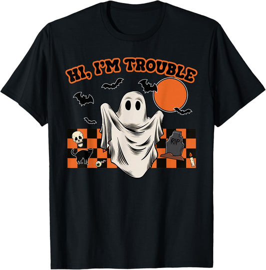 Hi, I'm Trouble Funny Couples Halloween Costume Him Her T-Shirt - T-Shirt | Black