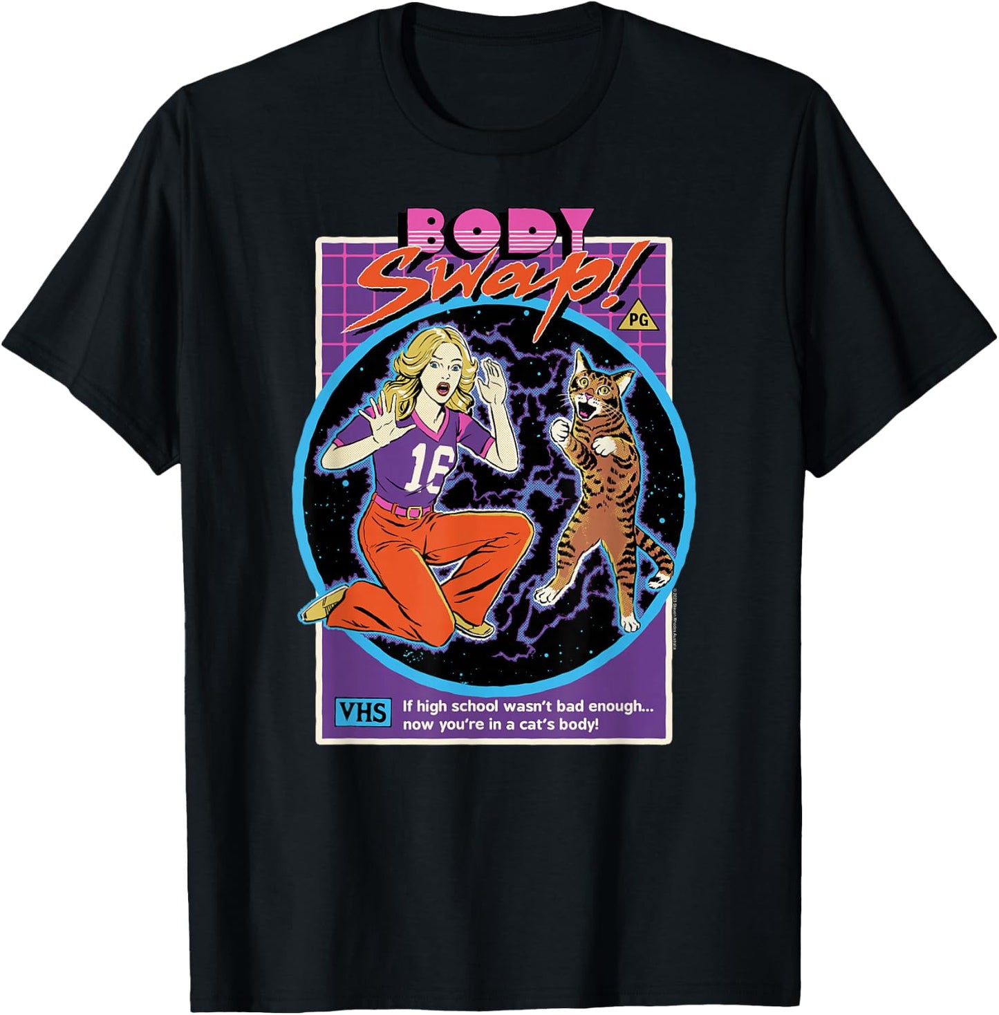 Steven Rhodes Cat Girl Body Swap 80's Retro Dark Humor T-Shirt - T-Shirt | Black