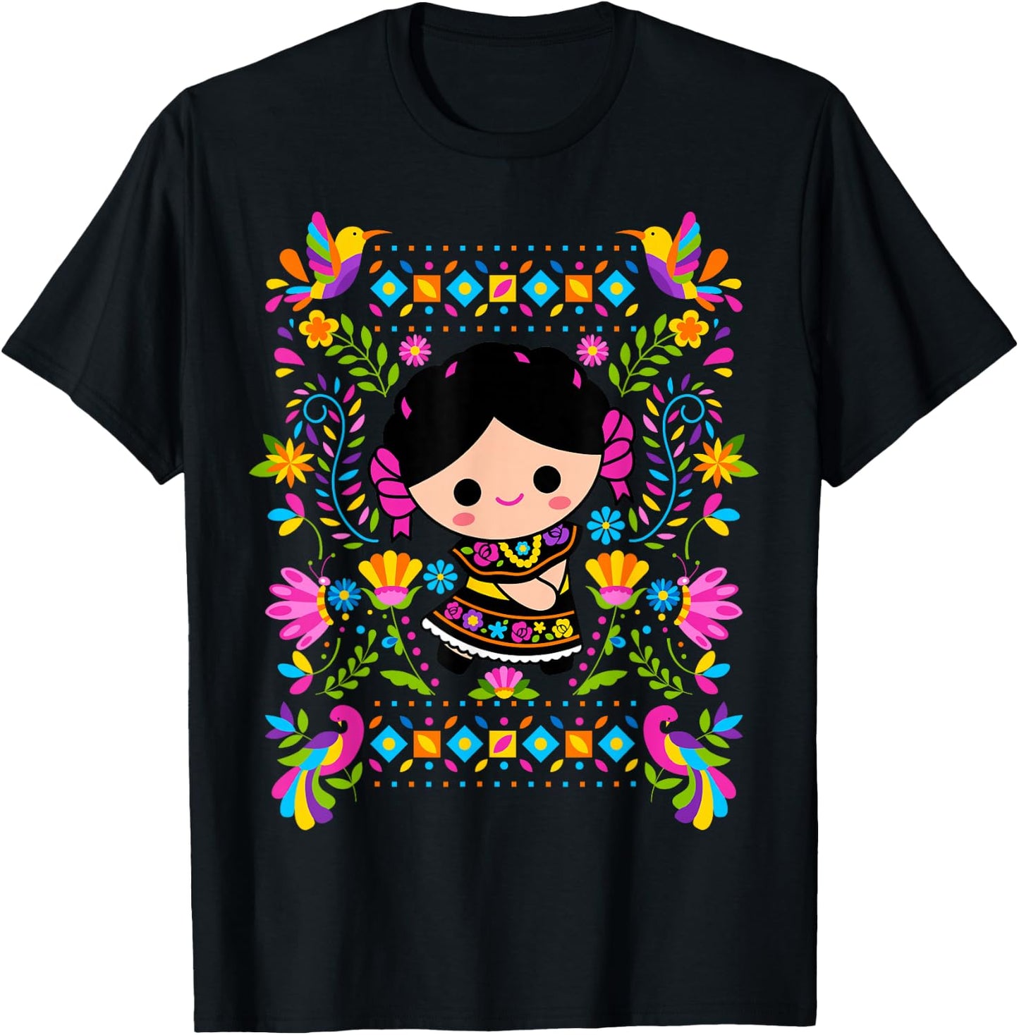 Viva Mexico Mexican Girl Kids Flag Independence Day Girls T-Shirt - T-Shirt | Black