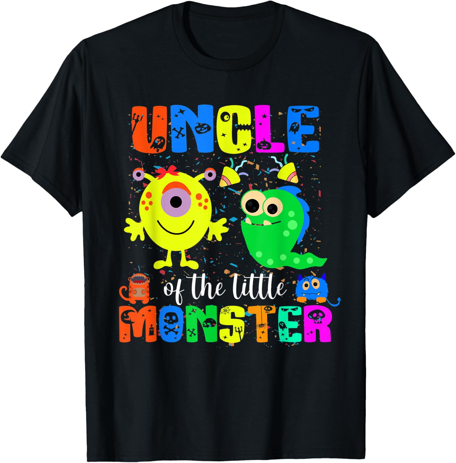 Uncle Of The Little Monster Themed Birthday Family Matching T-Shirt - T-Shirt | Black