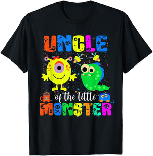 Uncle Of The Little Monster Themed Birthday Family Matching T-Shirt - T-Shirt | Black