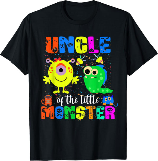 Uncle Of The Little Monster Themed Birthday Family Matching T-Shirt - T-Shirt | Black
