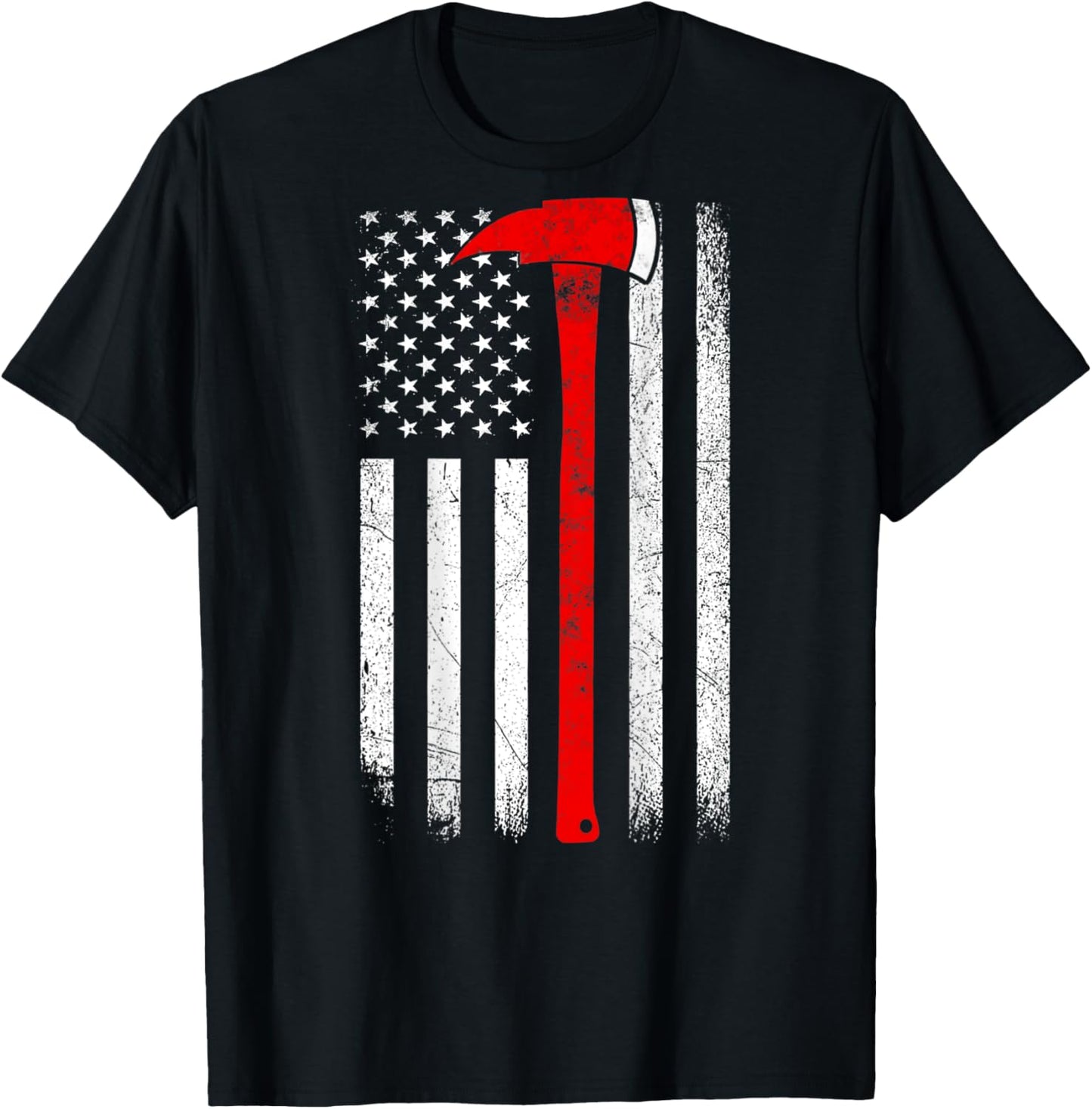 American Flag Axe Thin Red Line Firefighter Support ON BACK Women Kids Men T-Shirt - T-Shirt | Black