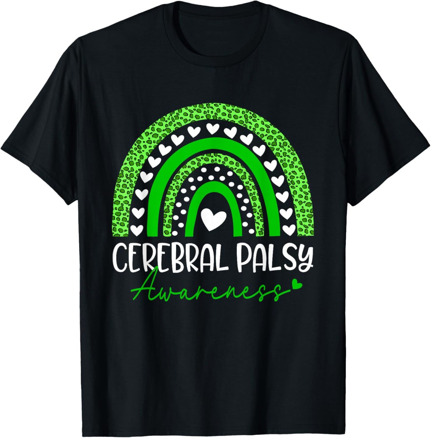 We Wear Green Cerebral Palsy CP Awareness Rainbow Leopard T-Shirt - T-Shirt | Black