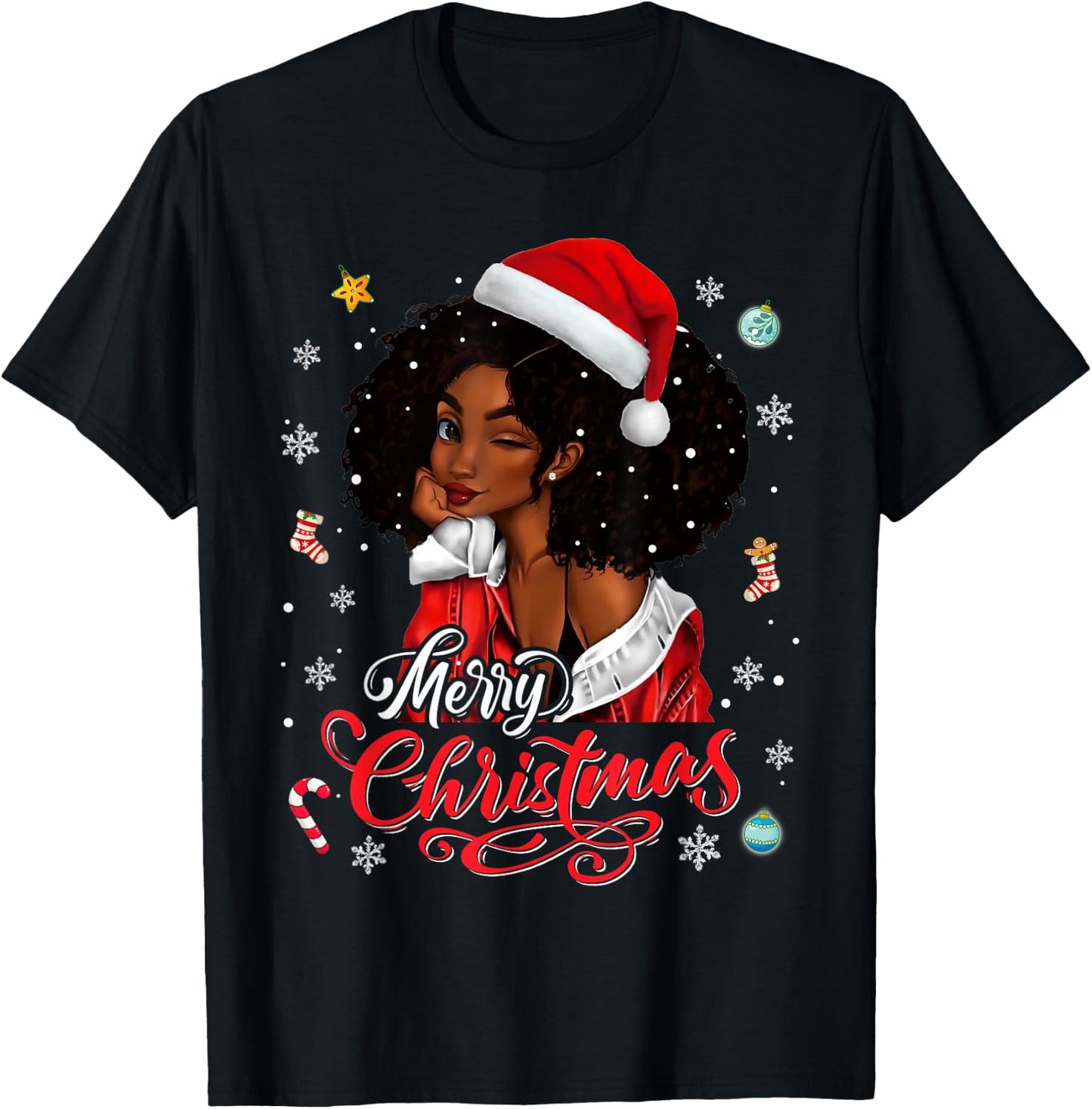 Merry Christmas Black Queen Girl African Santa Melanin Women T-Shirt - T-Shirt | Black