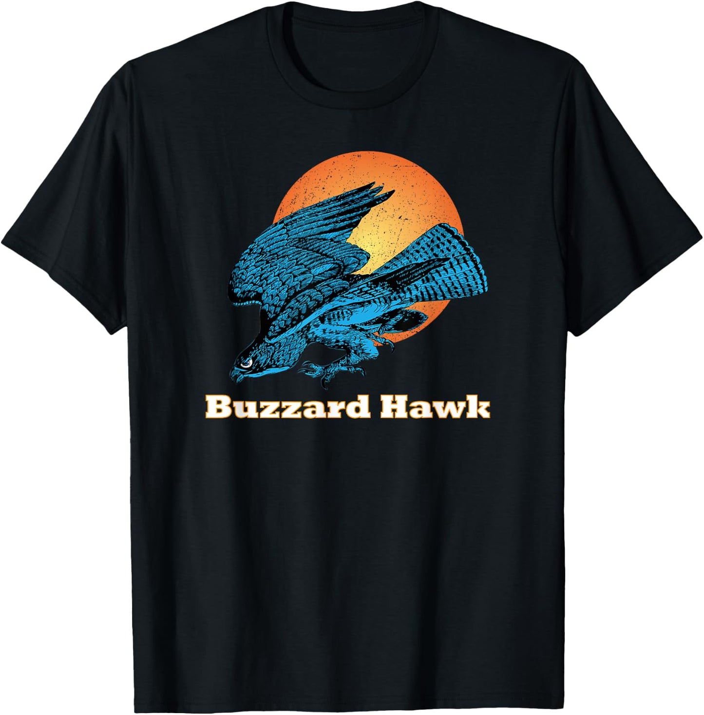 Happy Happy Halloween Blue Buzzard Hawk Orange Moon Light T-Shirt - T-Shirt | Black