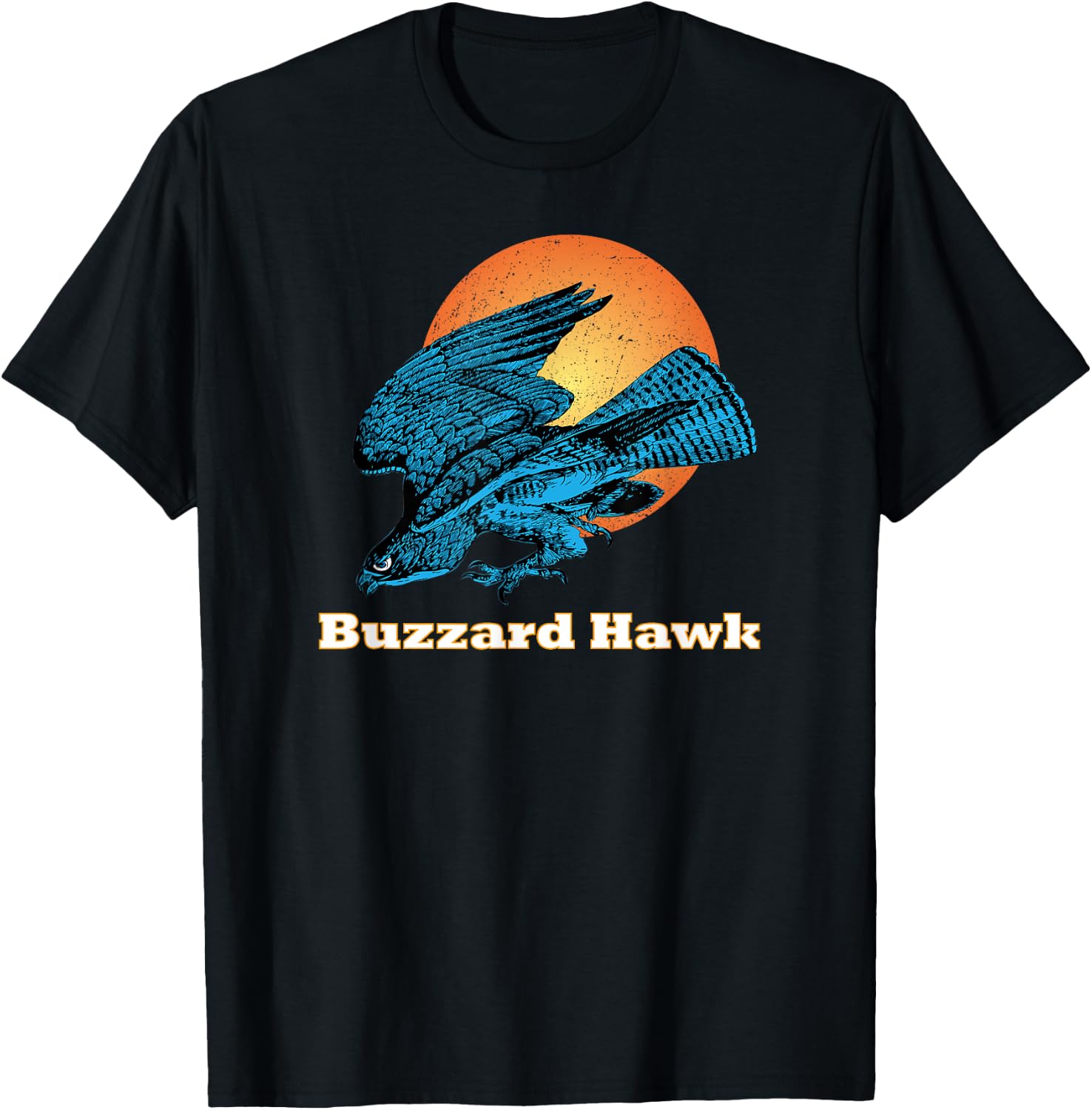 Happy Happy Halloween Blue Buzzard Hawk Orange Moon Light T-Shirt - T-Shirt | Black
