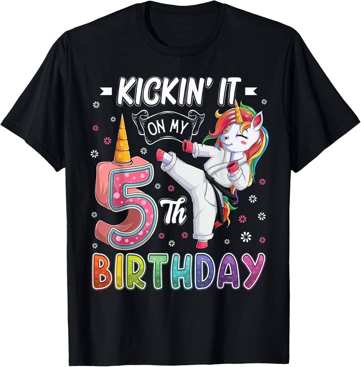 Unicorn Karate 5th Birthday Five 5 Years Old Taekwondo Kids T-Shirt - T-Shirt | Black