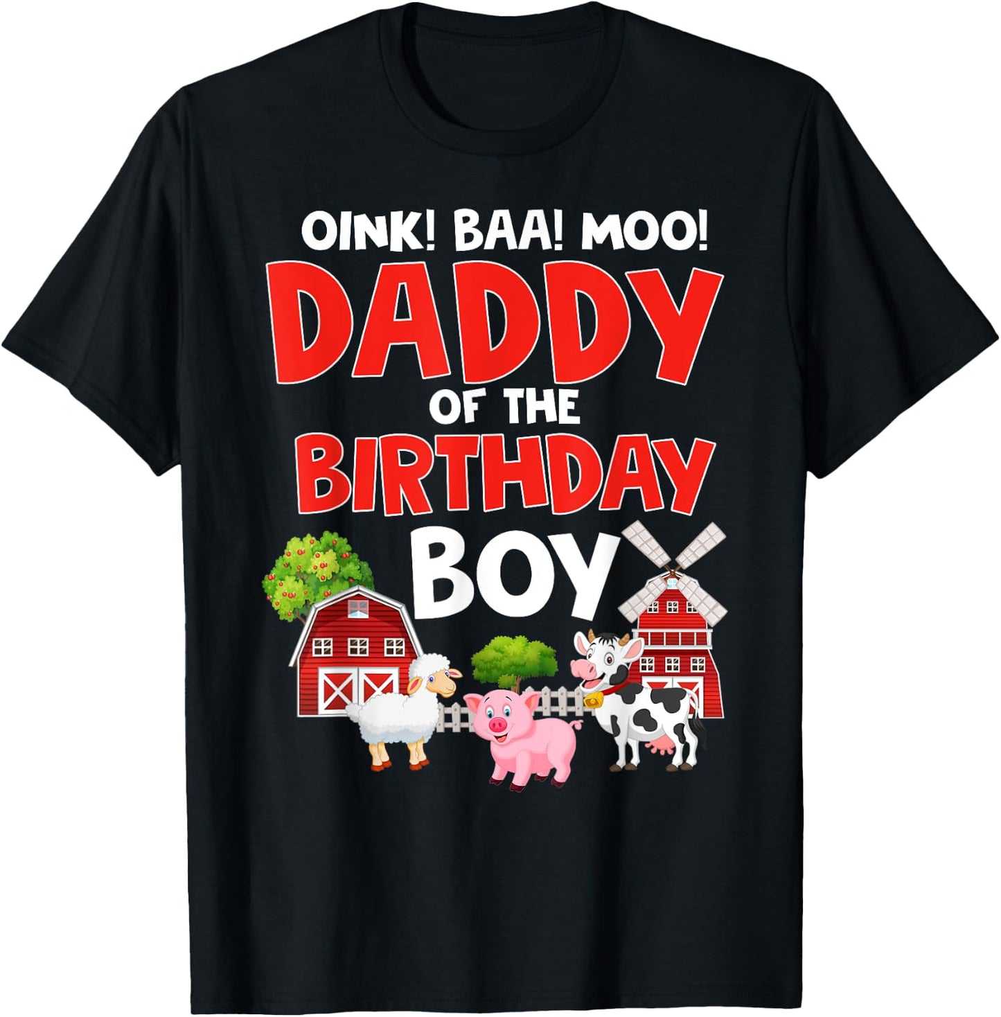 Daddy of The Birthday Boy Shirt Farm Animals Tractor Party T-Shirt - T-Shirt | Black