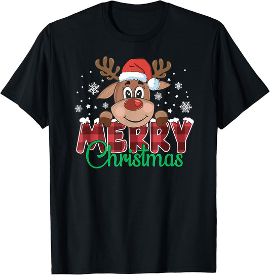 Merry Christmas Reindeer Xmas Family Men Women T-Shirt - T-Shirt | Black