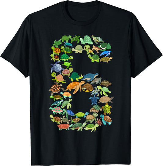 Kids 6th Birthday Sea Turtle Tortoise Themed 6 Year Old Boys T-Shirt - T-Shirt | Black