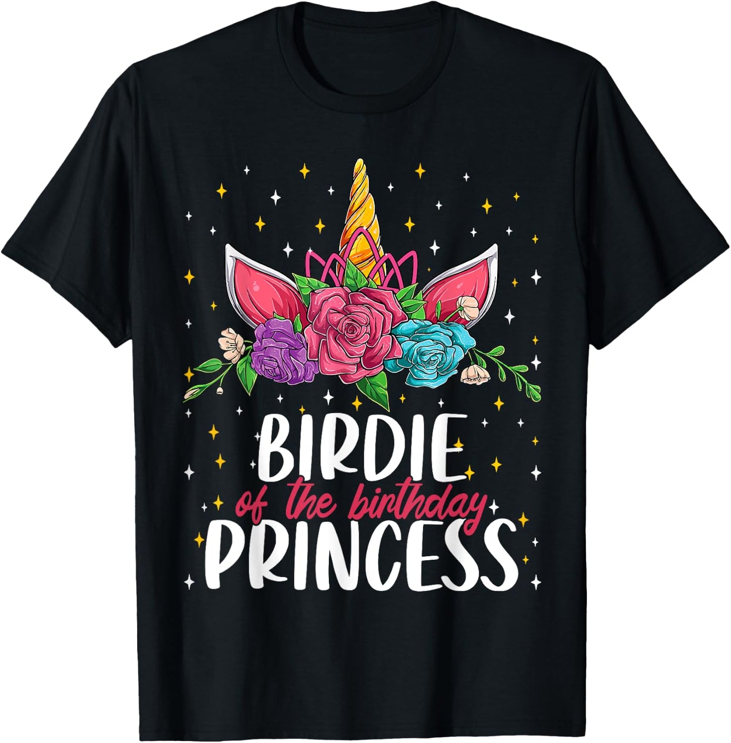 Birdie Of The Birthday Princess Girl Unicorn Bday Party T-Shirt - T-Shirt | Black