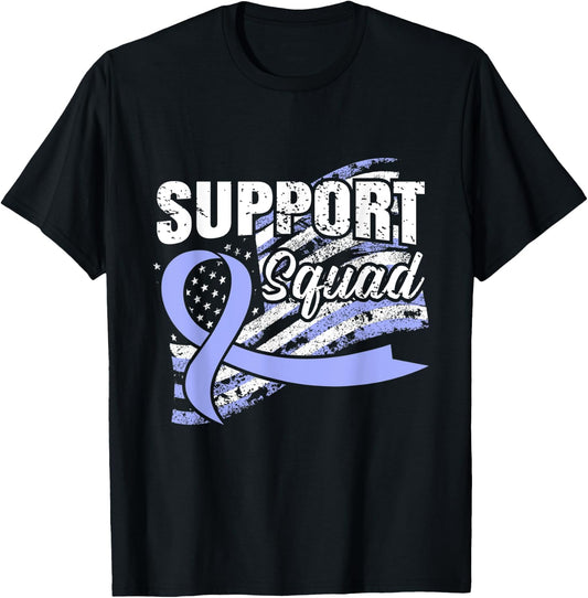 Esophageal Cancer Support Squad USA Flag Awareness Ribbon Women Men T-Shirt - T-Shirt | Black