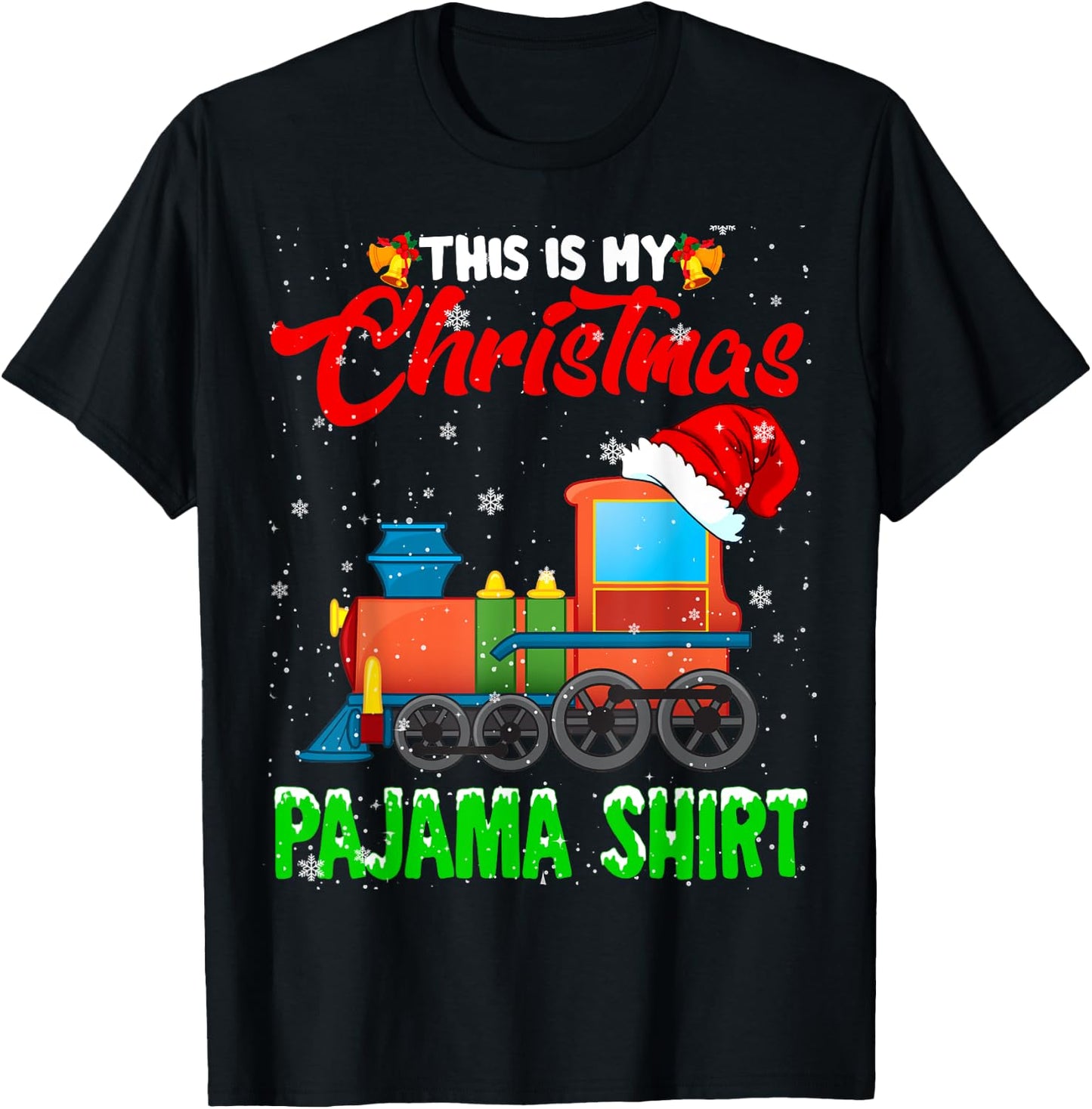 Christmas Pajama Funny Santa Train Farmer Kids Christmas T-Shirt - T-Shirt | Black