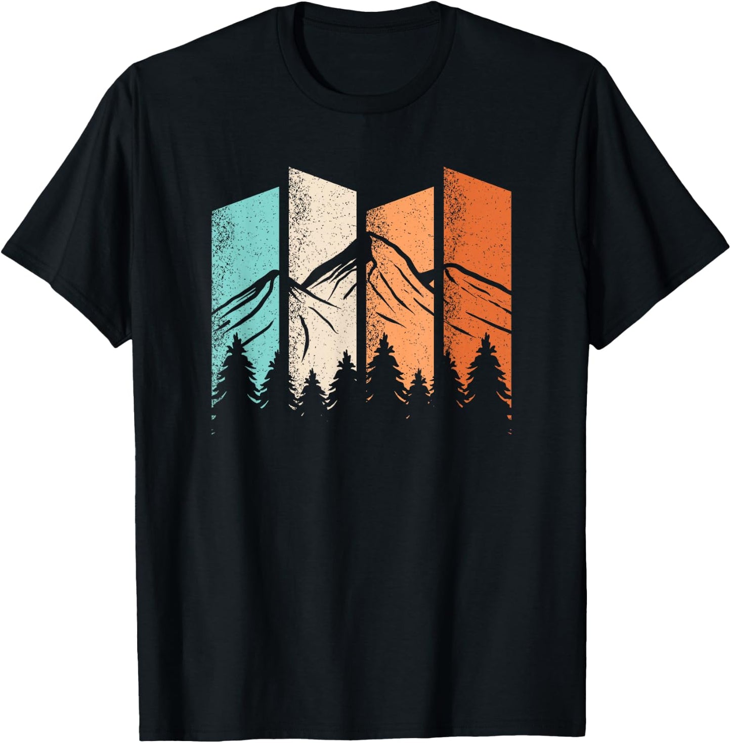 Retro Camping Hiking Nature Landscape Outdoor Men Women T-Shirt - T-Shirt | Black