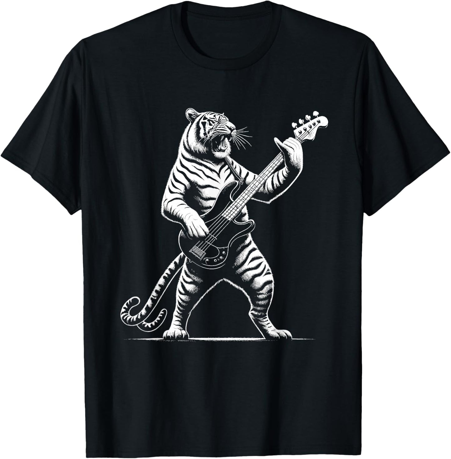Rock n Roll Tiger Playing Guitar Funny Tiger T-Shirt - T-Shirt | Black