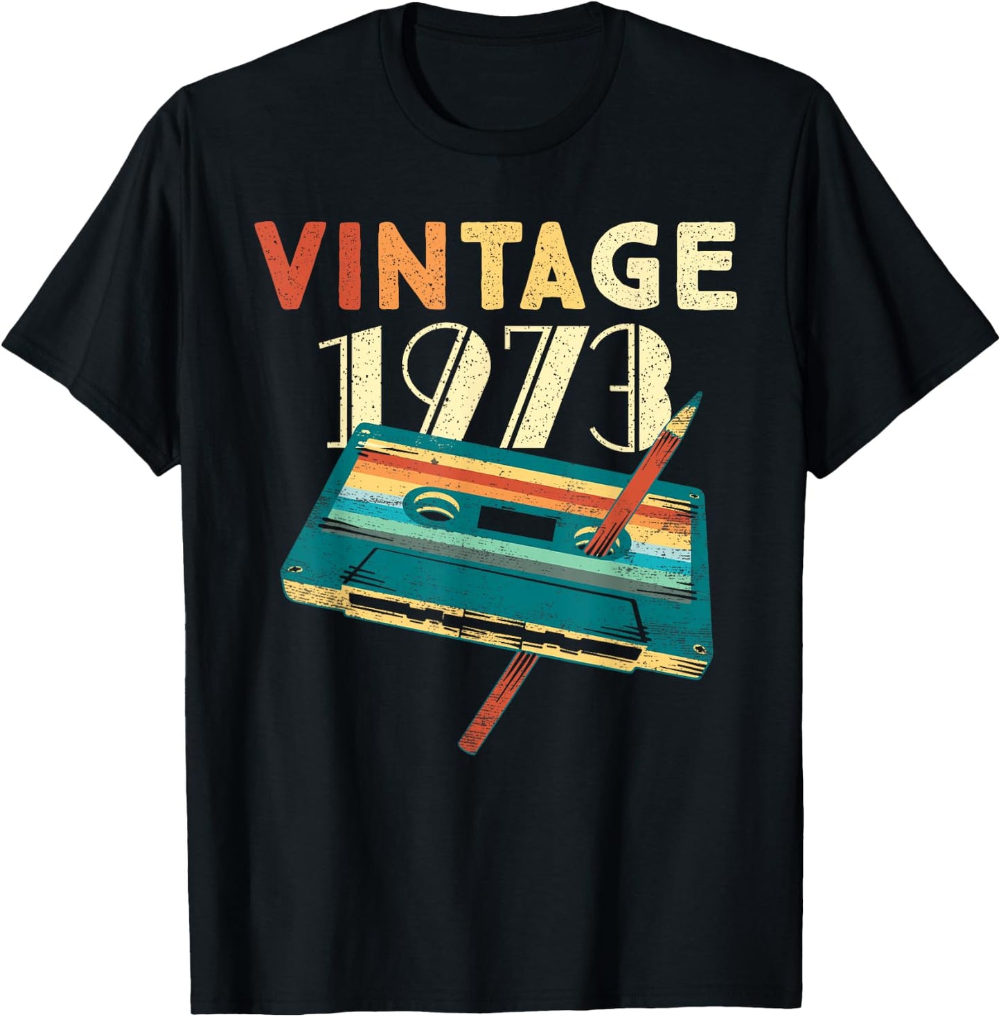 Vintage 1973 Music Cassette 52nd Birthday Gifts 52 Years Old T-Shirt - T-Shirt | Black