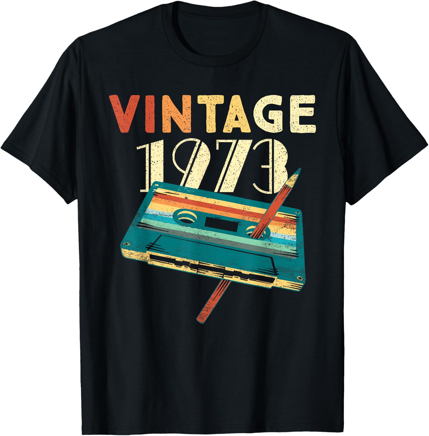 Vintage 1973 Music Cassette 52nd Birthday Gifts 52 Years Old T-Shirt - T-Shirt | Black