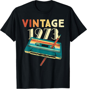 Vintage 1973 Music Cassette 52nd Birthday Gifts 52 Years Old T-Shirt - T-Shirt | Black