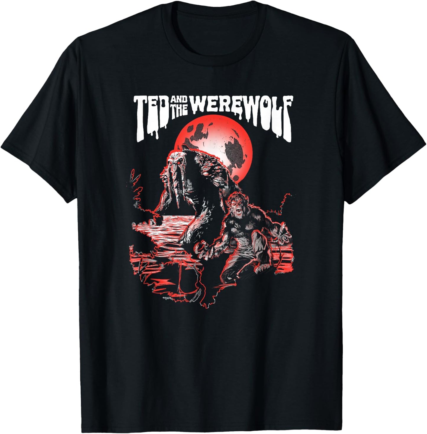 Marvel Werewolf by Night Ted And The Werewolf Comic Red T-Shirt - T-Shirt | Black