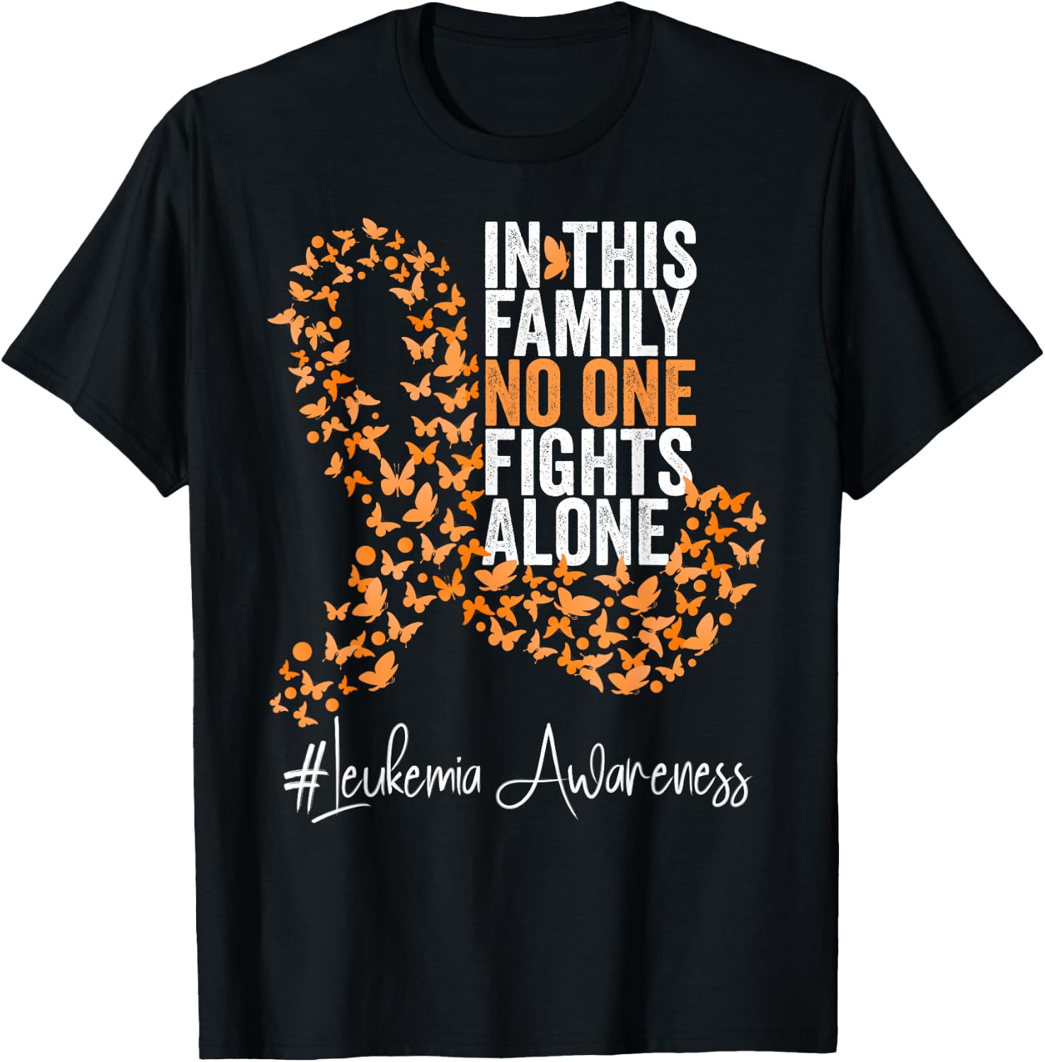 Leukemia Awareness Month Orange Ribbon Butterflies T-Shirt - T-Shirt | Black
